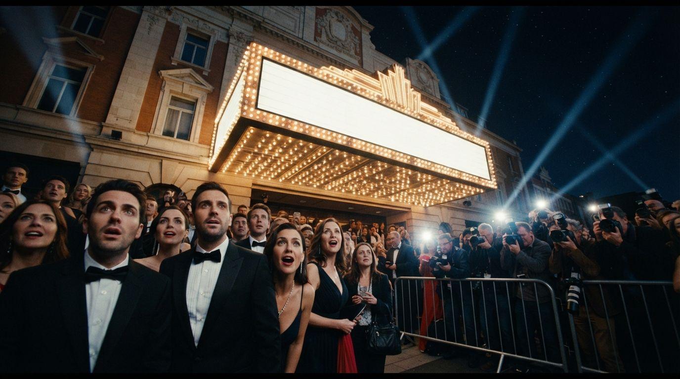 A festival marquee frame with an empty space where a release date would sit